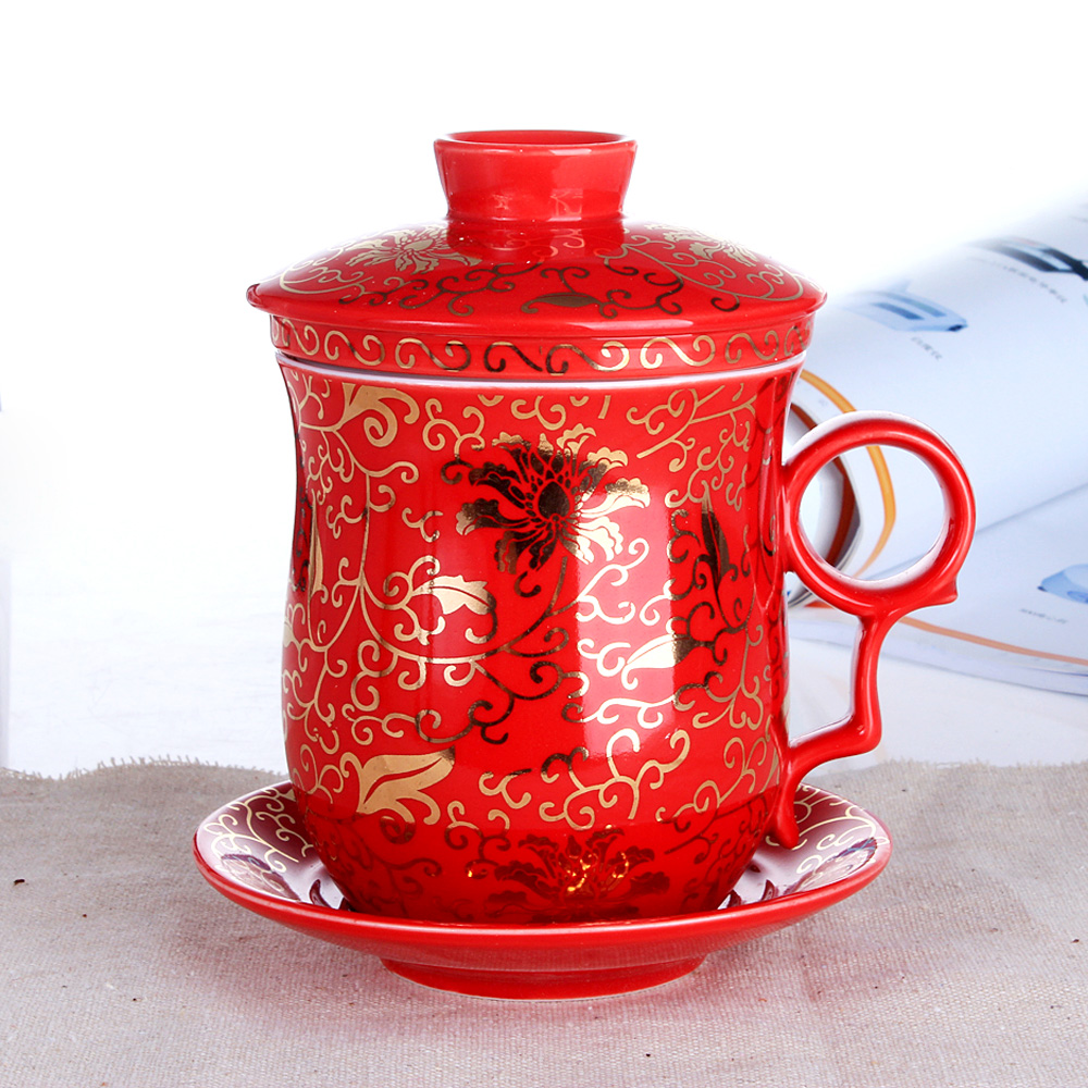 The Fill the jingdezhen ceramic office cup golden flower tea cups ceramic cup with cover glass filter ceramic cups
