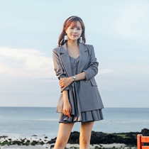 2021 net infrared set female ins tide loose large size casual thin small suit Medium long small suit jacket female