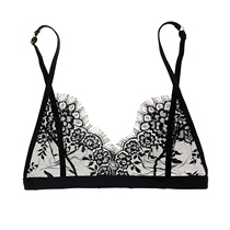 Womans Secret Fall Big Chest Sexy Eyelash Bra Hood No Steel Ring Triangle Cup Black Comfort Lace Lingerie