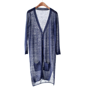 <em>韩国</em>代购夏季<em>亚麻</em>棉麻超薄款<em>中长款</em>毛针织<em>开衫</em>