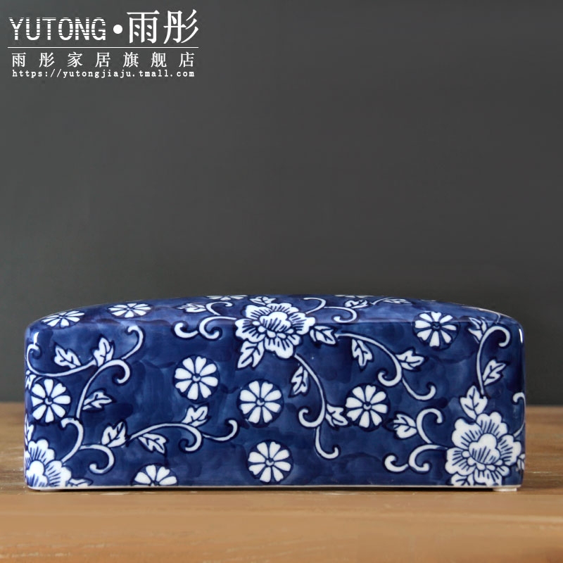 Jingdezhen blue and white porcelain tissue boxes sitting room tea table happy character creative desktop napkin box home sitting room is contracted