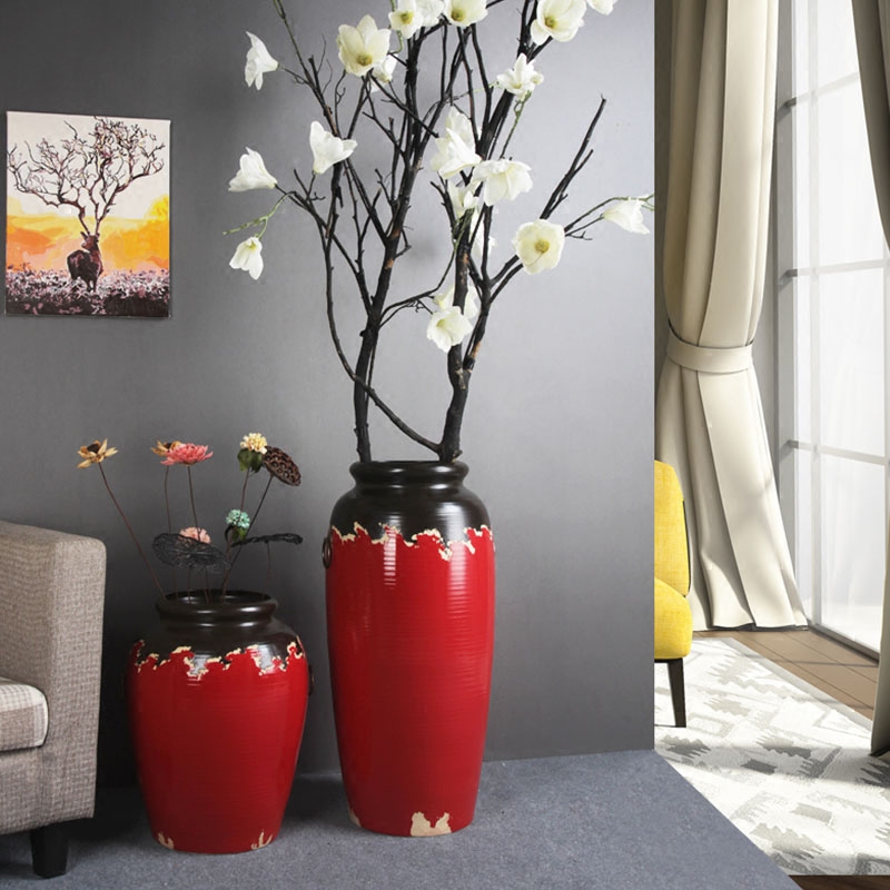 Ceramic vase big sitting room place flower arranging Ceramic floor dry flower hotel villa simple decoration fashion red