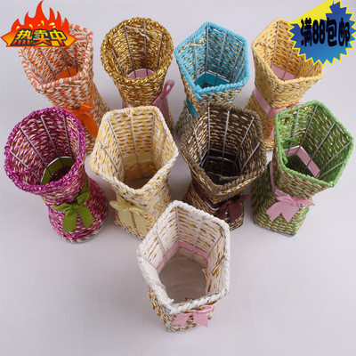 纸编花瓶 铁丝花瓶 笔筒 摆件 插花瓶 花器 工艺品 鲜花包装材料