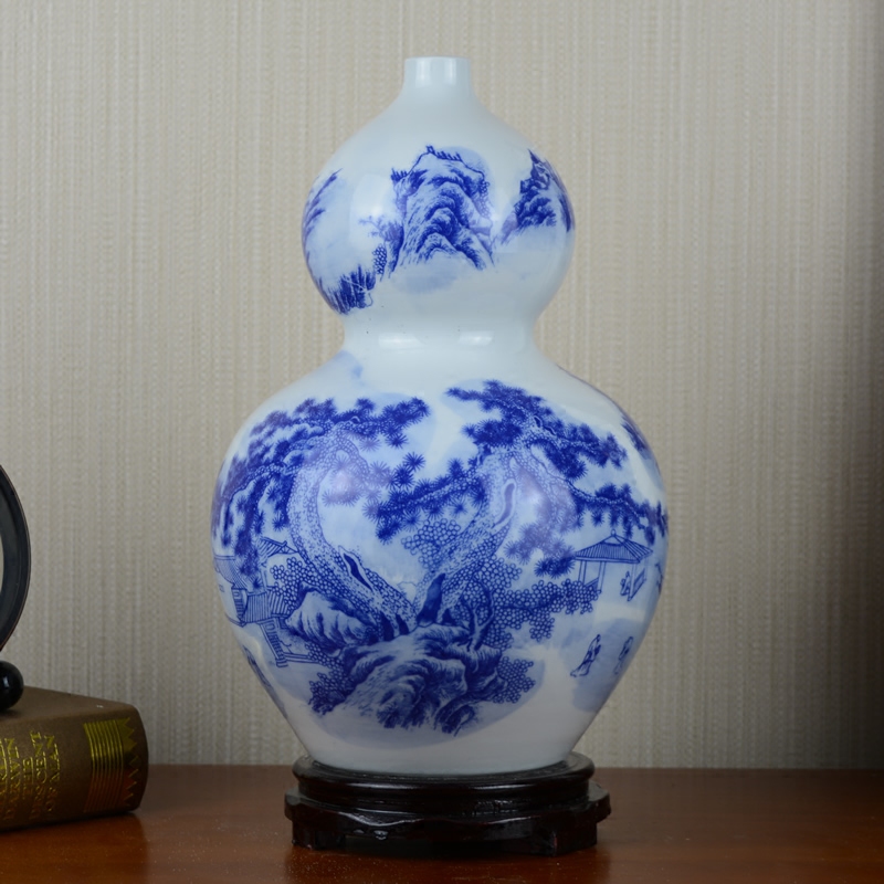 Blue and white porcelain vase landscape of jingdezhen ceramics sitting room Chinese wind restoring ancient ways household soft adornment furnishing articles arranging flowers