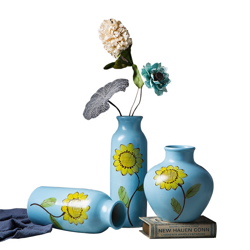 Jingdezhen ceramic hand - made sunflower dry flower vases, flower arranging furnishing articles contracted and I rural quietly elegant sitting room adornment