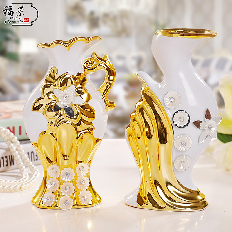 The scene of jingdezhen ceramic European - style gold - plated household I sitting room adornment flower vase furnishing articles of handicraft