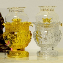 Crystal lotus leaf tuning light Buddha oil lamp Buddha lamp liquid ghee lamp liquid ghee supply lamp holder long light lamp lotus lamp