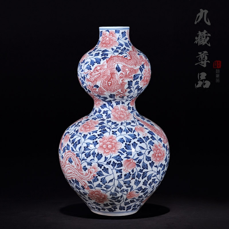 Antique hand - made porcelain of jingdezhen ceramics youligong chicken wear a flower is opening bottle gourd crafts accessories furnishing articles