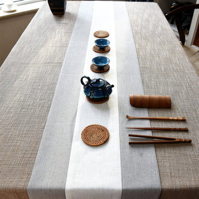中式复古典桌旗 纯色素色棉麻布日式文艺茶席茶旗禅意茶室茶艺