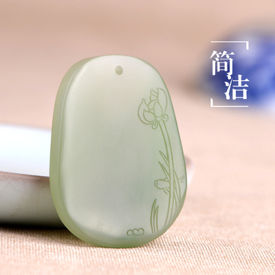 玉润一品和田玉青白玉带翠色莲花挂件 青海料挂件 清新玉石珠宝坠
