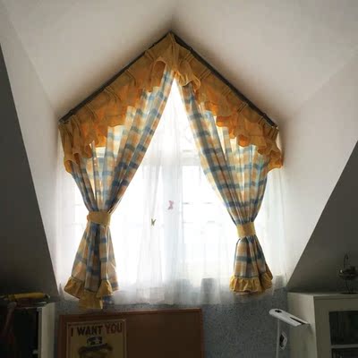 专业定制尖顶斜顶三角形窗帘阁楼阳光房异形天窗弧形窗帘成品窗幔