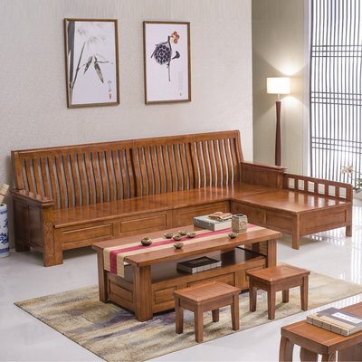 实木沙发床 客厅实木转角沙发组合冬夏两用储物沙发平坐板沙发