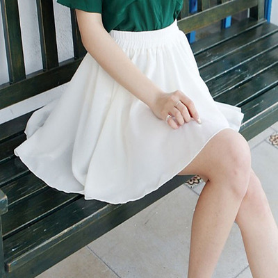 防走光短裙夏季大码a型高腰百褶雪纺蓬蓬半身裙学生小裙子裙裤女