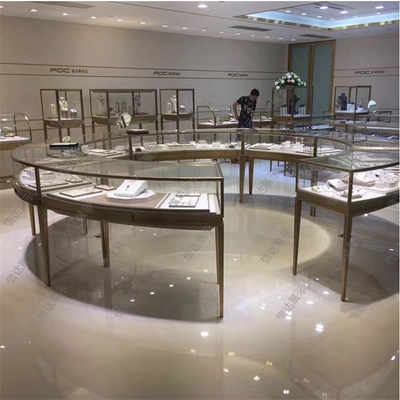 圆形不锈钢珠宝玉器展示柜商场陈列柜玻璃柜翡翠钻石展示柜台