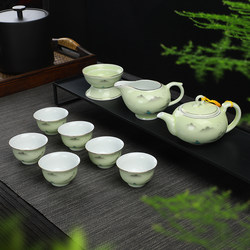 Rapid delivery L ceramic Kung Fu tea set blue and white teapot cover bowl tea cup complete set simple home brewing tea