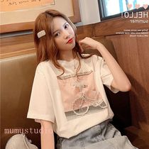 Loose white short sleeve t-shirt women cotton top summer new Korean chic student half sleeve size body shirt tide