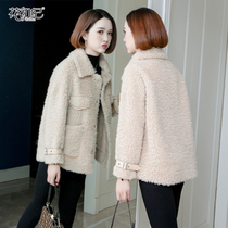Sheep shearing fur one-piece womens coat 2021 new autumn and winter short Haining lamb hair Korean version of fur coat