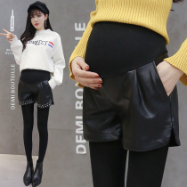 Pregnant womens pants spring and autumn fashion pregnant mother belly leather pants wide legs wear pregnant womens shorts spring and summer Joker leather boots pants