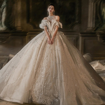 French wedding dress 2022 new bride main yarn heavy industry luxury court style big trailing high-quality texture winter