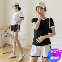 Pregnant woman suit Summer slim fit 2022 new stylish style net red pure cotton sports shorts two sets of summer dress Chauma