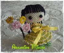 Rice beads beads drawing electronic illustration tutorial yellow skirt girl WU178 Japanese Line chart