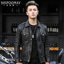 2020 new leather leather clothing men slim sheepskin jacket youth Harley motorcycle suit lapel short jacket tide