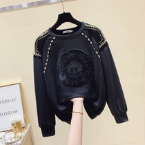 Round neckline Fried Street Chauchien Girl ins2020 years new autumn and winter Korean version loose foreign air long sleeve plus velvet blouses
