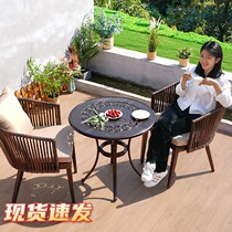 Rattan table and chairs Three sets of outdoor patio balcony indoor outdoor terrace plastic wood small table and chairs Leisure Nordic tea table