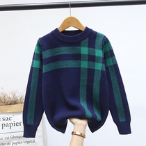 Boys sweater 2021 new winter style big children little boy cotton plus velvet padded knitted base shirt