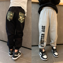 Children pants plus velvet thickened 2019 autumn and winter new childrens wear boys letters warm pupils sports casual pants