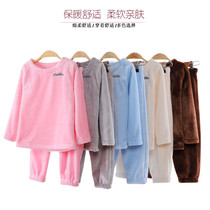 Mens and womens flannel suit Long-sleeved trousers Childrens home clothes Baby thickened velvet pajamas Plush foot winter