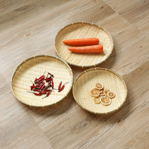 Household bamboo flat drying basket Bamboo woven fruit plate Round dustpan Painting plaque shooting props drying goods bamboo basket
