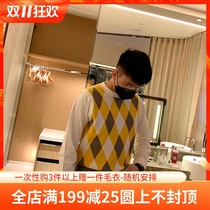 BROTHER autumn and winter mens diamond color pattern fake two sweater 21 retro American tide pullover fashion sweater