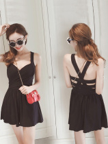 Swimsuit female 2021 new summer conjoined body thin belly sexy small chest gathered conservative seaside sunscreen black swimsuit