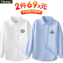 Boys spring and autumn shirts childrens western style lapel long-sleeved shirts 2021 new Korean version of the tide in the big childrens handsome clothes