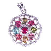 4 20g dream multi-treasure net transparent rainbow tourmaline pendant s925 silver inlaid(upper body beautiful and generous)