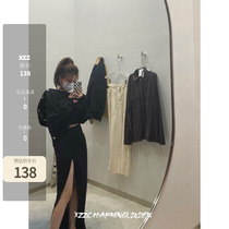 Xzz Charmingl PETAR open fork half skirt black high waist open fork half body dress female mid-autumn dress