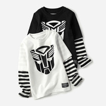 Boys long-sleeved T-shirt fake two-piece parent-child childrens spring 2021 spring and autumn new large childrens clothing baby cotton top