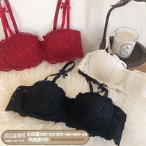 European and American French elegant lace half cup thin sexy bra set Large chest show small gathered underwear women