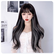 Wig female hair net red hair dyeing gradient color hanging ear dyeing long curly hair big wave natural simulation full head set summer