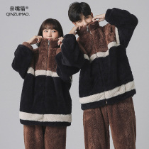 Kiss Cat Flannel Velvet Lovers Pyjamas Woman Autumn Winter Thickened Warm Coral Suede Splice Suit Home Dress can be worn outside