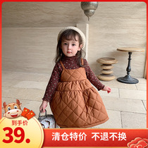 Girls winter dress childrens foreign style princess skirt vest female baby thick warm and warm cotton belt skirt