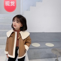 South Korean childrens clothing girl leather jacket 2021 autumn winter new ocean gas trendy children jacket plus suede thickened