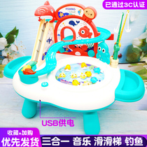 Childrens electric fishing toy Puzzle Early Teaching Magnetic Baby 3 Little Male Girl 4 2 Year Old Intellectual Penguin Slip Slide