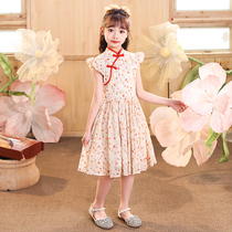 Girls cheongsam summer Chinese style 2022 new improved version thin foreign style summer ancient style floral dress