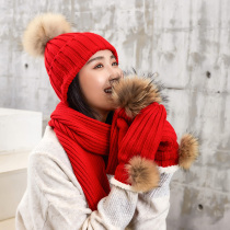 Cap Children Autumn Winter 100 hitch Han version trendy wool line hat winter warm plus suede hat bike knit hat scarf suit