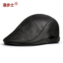 Thin leather beret mens hat Sheepskin hat Old man autumn and winter hat Male tide large head cap