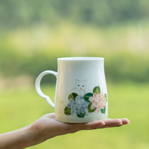 Landscape black and white cat hand-painted Cup Jingdezhen ceramic mug large capacity water Cup home office Cup children children