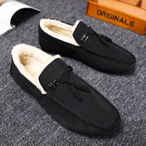 2021 new winter gush bean-bean shoes male sloppy fast hand red man Korean version 100 hitch personality casual warm cotton shoes