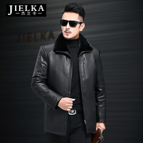(Qingkura special price) Haining genuine leather leather clothing male leather jacket hydromink liner leather collar Deer Leather Tattooing Jacket Man